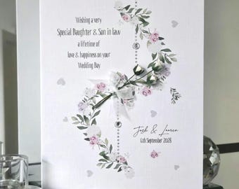 Personalized Daughter and Son-in-Law Wedding Card, White Flower Garland