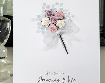 Amazing wife flower bouquet birthday card, wife birthday card, handmade bunch of flowers wife birthday card