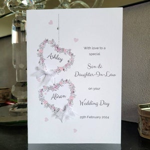 Son and daughter-in law personalised wedding day card, butterfly heart wedding card, bride and groom card, to the new mr and mrs card image 2