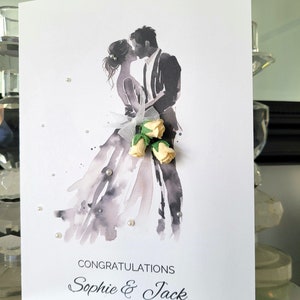 Gepersonaliseerde trouwkaart, eenvoudige silhouet trouwkaart, trouwkaart, bloemen trouwkaart, gefeliciteerd trouwdag kaart