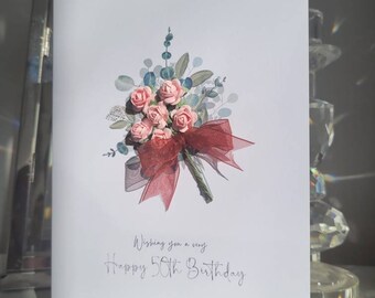 Hierein Biglietto Auguri 50 Anni, Biglietto Compleanno 50 Anni Floreali Belli e Romantici con Busta, Elegante e Unico Biglietto Pop Up Biglietto Anniversario per Donne Madre Moglie Zia Sorella