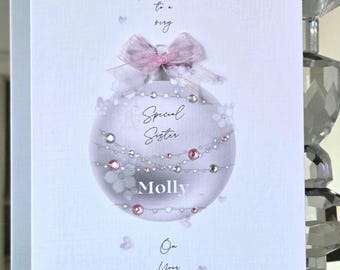 Special sister birthday card, personalised sister happy birthday card, pink sparkly sister birthday card, sister birthday card