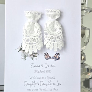 Cartão personalizado para o dia do casamento de filha e nora, cartão de vestido de noiva, cartão de noiva e noiva, cartão de casamento, cartão de sra. e sra.