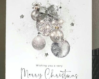 Christmas silver bauble card, christmas card, merry christmas card, sparkly bauble christmas card, xmas card, bauble christmas card