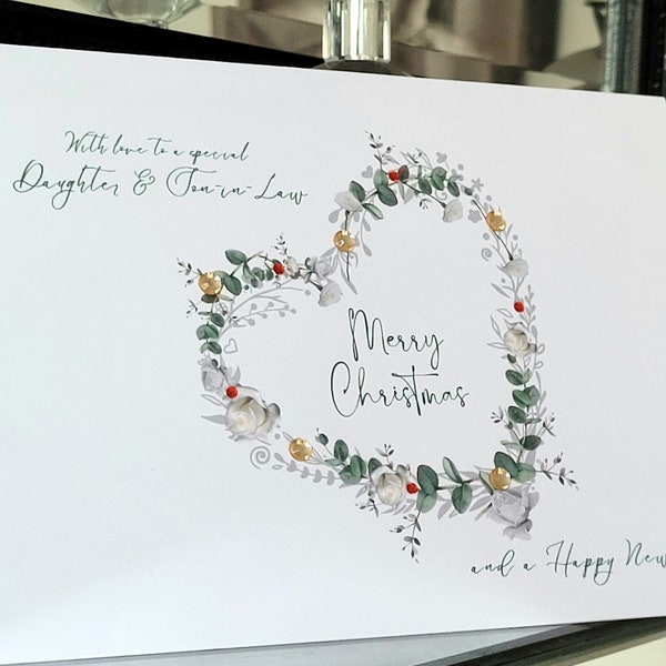 Daughter and son-in-law christmas heart wreath card, christmas card, daughter and son-in-law christmas card, christmas wreath card