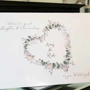 Daughter and son-in law personalised heart wedding day card, heart wreath wedding card, wedding card, to the new mr and mrs card