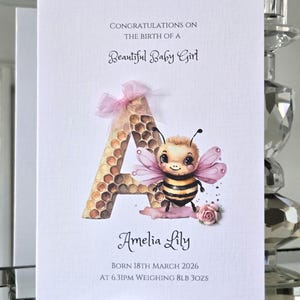 Personalised new baby card, new baby card, special baby card, birth details card, baby girl card, birth card, beautiful baby girl card