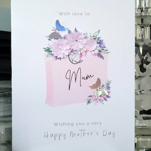 Biglietto per la festa della mamma, shopping bag Biglietto per la festa della mamma, biglietto speciale per la festa della mamma, biglietto della domenica della mamma, biglietto per la festa della mamma dei fiori