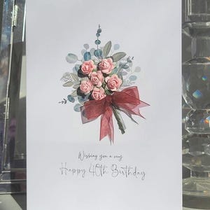 Special pink flower bouquet 40th birthday card for women, 40th birthday card for her, fortieth birthday card, flowers 40th birthday card