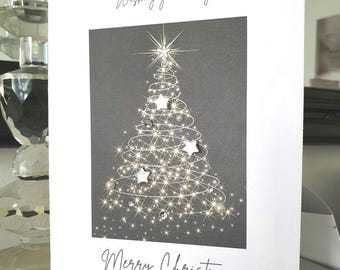 Sparkly christmas card, merry christmas card, christmas tree card, merry christmas, xmas card, sparkly xmas tree card
