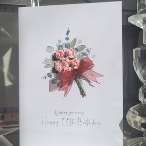 Speciale bouquet di fiori rosa biglietto per il 100° compleanno per le donne, biglietto per il 100° compleanno per lei, biglietto per il centesimo compleanno, 100° compleanno da donna