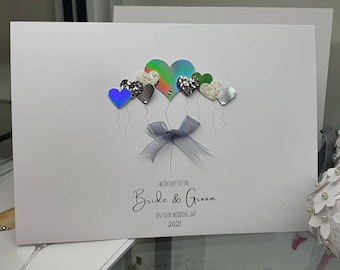 Carte de mariage, carte de mariée et de marié, carte de jour de mariage, carte de mariage, cartes de mariage de beaux cœurs, avec amour sur votre carte de jour de mariage