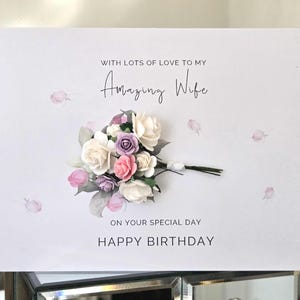 Carte d'anniversaire femme bouquet de roses incroyable, carte d'anniversaire femme, carte femme incroyable, carte d'anniversaire femme bouquet de roses fait main
