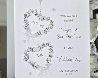 Personalized Daughter and Son-in-Law Wedding Card, Hanging Hearts