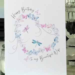 Cartão de aniversário especial para esposa, feliz aniversário linda esposa, cartão de aniversário para esposa, cartão de aniversário com coração de borboleta, lindo cartão de aniversário para esposa,