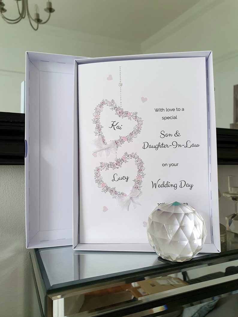 Grandson and his wife personalised wedding day card, butterfly heart wedding card, bride and groom card, to the new mr and mrs card with a box