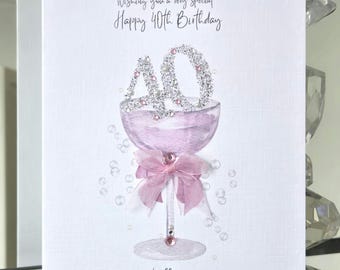 40th birthday card, happy 40th birthday card, 40th pink champagne birthday card, 40 today birthday card, birthday card