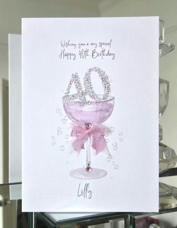 40th birthday card, happy 40th birthday card, 40th pink champagne birthday card, 40 today birthday card, birthday card