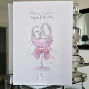 60th birthday card, personalised 60th birthday card for her, pink champagne 60th birthday card, sparkly 60th birthday card, birthday card image 3