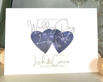 Personalized Zodiac Wedding Card, Star Sign Constellation Design