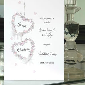 Tarjeta de boda personalizada para nieto y esposa, tarjeta de boda con corazón de mariposa, tarjeta para novios, tarjeta para el nuevo señor y señora