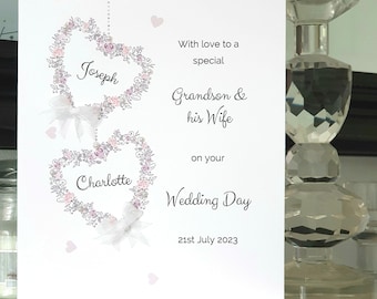 Grandson and his wife personalised wedding day card, butterfly heart wedding card, bride and groom card, to the new mr and mrs card
