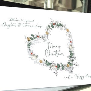 Biglietto di auguri natalizio per figlia e genero con corona di cuori, biglietto di Natale, biglietto di Natale per figlia e genero, biglietto di auguri natalizio