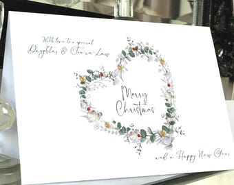 Daughter and son-in-law christmas heart wreath card, christmas card, daughter and son-in-law christmas card, christmas wreath card