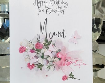 Special mum flower bouquet birthday card, mum birthday card, bunch of flowers mum birthday card