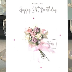 Speciale biglietto di auguri per il 21° compleanno con bouquet di fiori di carta per le donne, biglietto di auguri per il 21° compleanno per lei, biglietto per il cinquantesimo compleanno, biglietto di auguri per il 21° compleanno con fiori