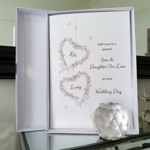 Son and daughter-in law personalised wedding day card, butterfly heart wedding card, bride and groom card, to the new mr and mrs card with a box