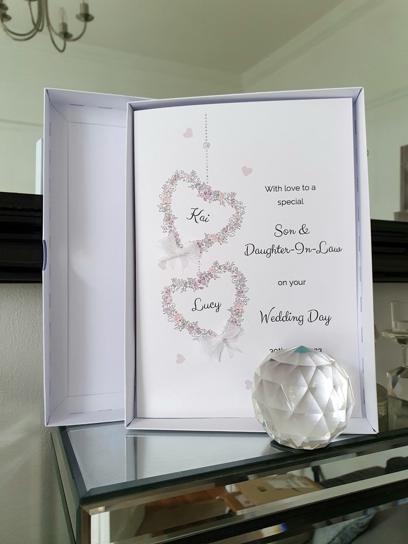Son and daughter-in law personalised wedding day card, butterfly heart wedding card, bride and groom card, to the new mr and mrs card with a box