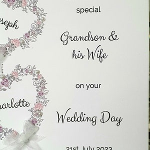 Grandson and his wife personalised wedding day card, butterfly heart wedding card, bride and groom card, to the new mr and mrs card image 4