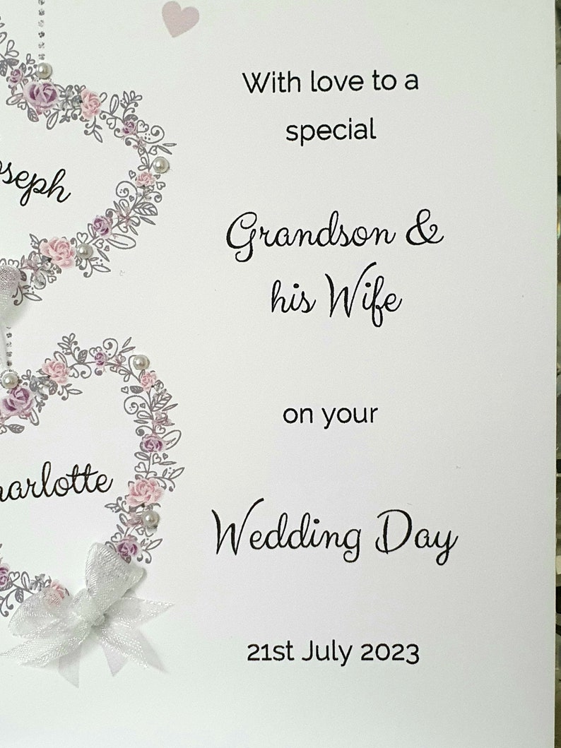 Grandson and his wife personalised wedding day card, butterfly heart wedding card, bride and groom card, to the new mr and mrs card image 4