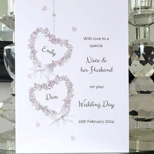 Cartão de casamento personalizado para sobrinha e marido, cartão de casamento em forma de coração de borboleta, cartão para noivos, cartão para o novo sr. e sra.