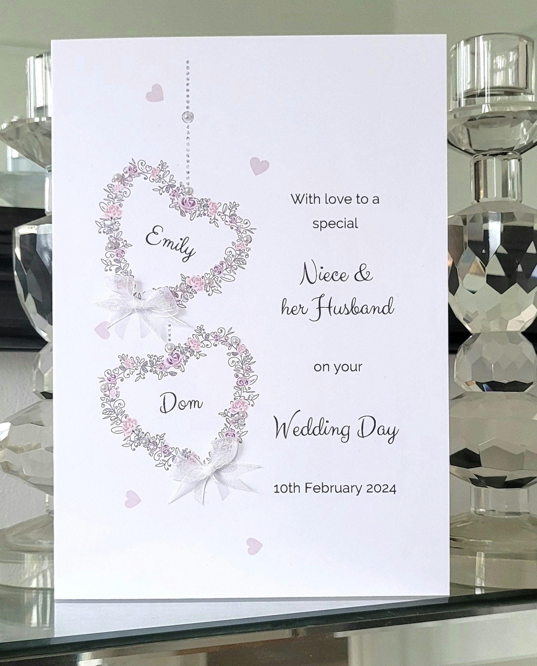 Niece and her husband personalised wedding day card, butterfly heart wedding card, bride and groom card, to the new mr and mrs card