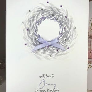 Biglietto di compleanno con corona di lillà personalizzato, biglietto di compleanno con nome personalizzato, biglietto di compleanno con corona di lillà personalizzato, biglietto femminile