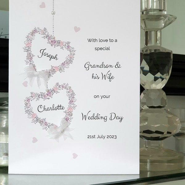Grandson and his wife personalised wedding day card, butterfly heart wedding card, bride and groom card, to the new mr and mrs card