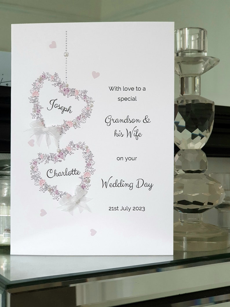 Grandson and his wife personalised wedding day card, butterfly heart wedding card, bride and groom card, to the new mr and mrs card with an envelope