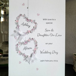 Son and daughter-in law personalised wedding day card, butterfly heart wedding card, bride and groom card, to the new mr and mrs card