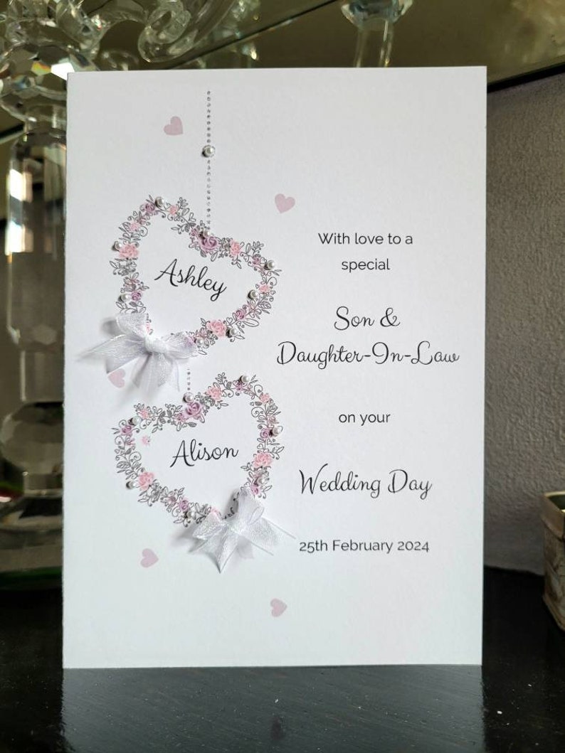 Son and daughter-in law personalised wedding day card, butterfly heart wedding card, bride and groom card, to the new mr and mrs card with an envelope