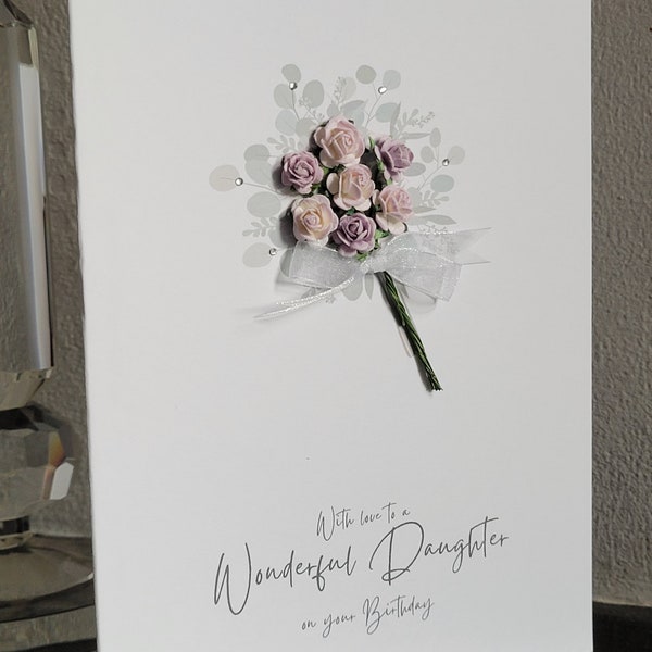 Wonderful daughter flower bouquet birthday card, daughter birthday card, handmade bunch of flowers daughter birthday card