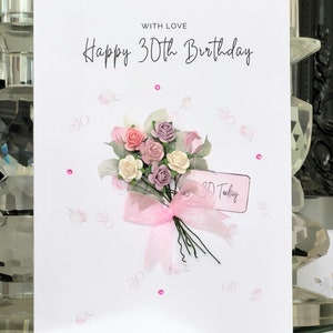 Carte d'anniversaire spéciale 30e bouquet de fleurs en papier pour femme, carte 30e anniversaire pour elle, carte 30e anniversaire, carte fleurs 30e anniversaire