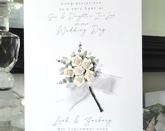 Carte de mariage personnalisée pour beau-fils et belle-fille, carte de mariage bouquet de fleurs blanches, carte de jeunes mariés, sur la nouvelle carte de monsieur et madame