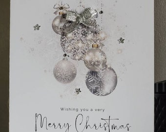 Christmas silver bauble card, christmas card, merry christmas card, sparkly bauble christmas card, xmas card, bauble christmas card
