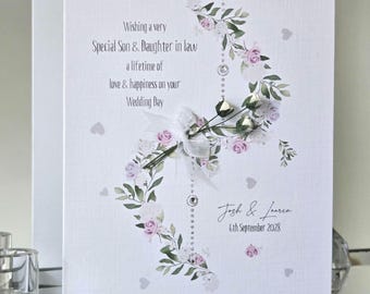Personalized Son and Daughter-in-Law Wedding Card, Floral Garland