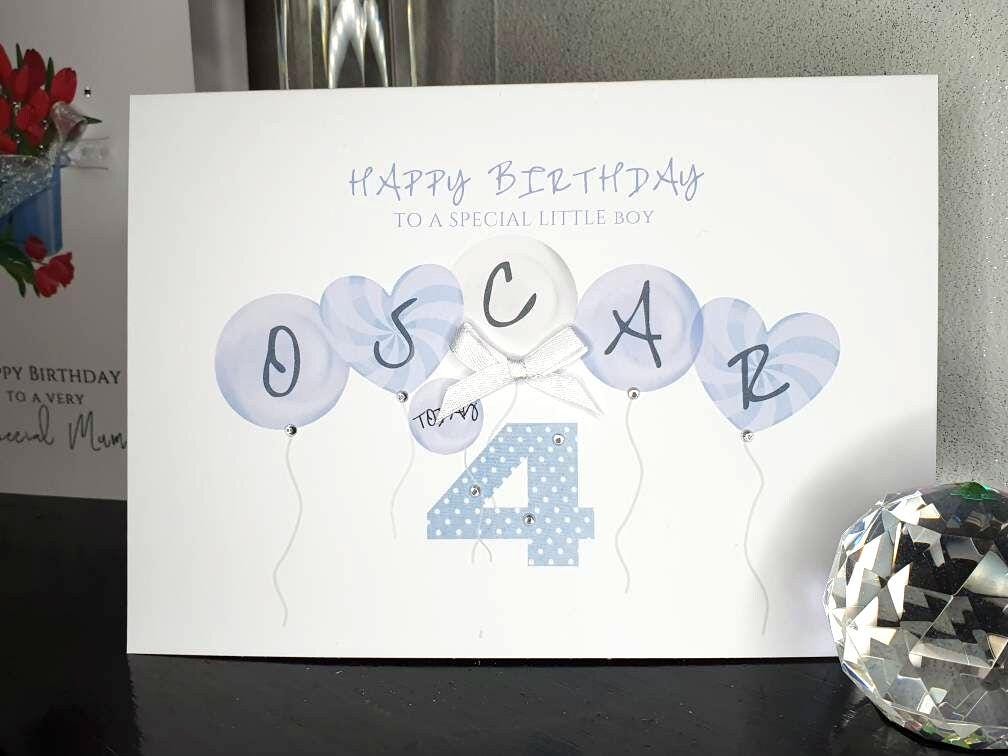 Personalized Boys Birthday Card, Blue Balloons, White Bow - Etsy