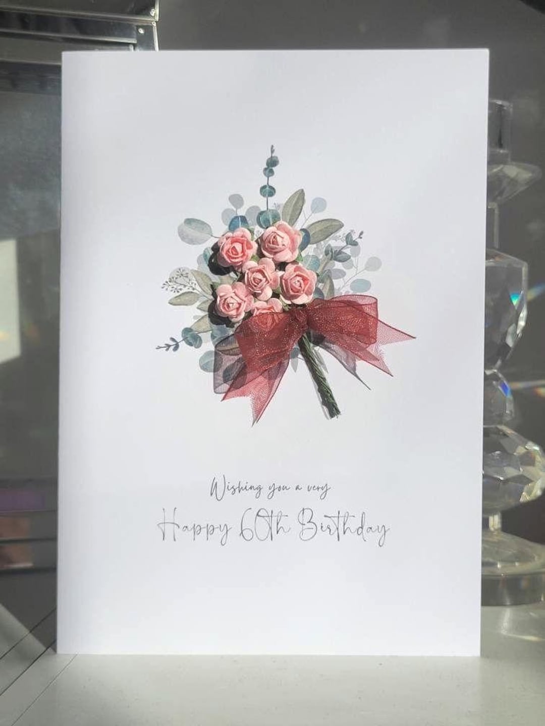 Speciale bouquet di fiori rosa per il 60° compleanno per le donne, biglietto per il 60° compleanno per lei, biglietto per il sessantesimo compleanno, fiori biglietto per il 60° compleanno - Italia