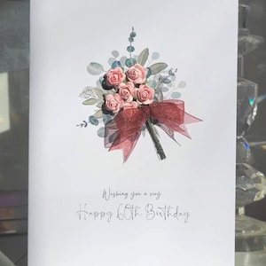Spezielle rosa Blume Blumenstrauß 60.Geburtstagskarte für Frauen, Geburtstagskarte 60., Blumen 60.Geburtstagskarte