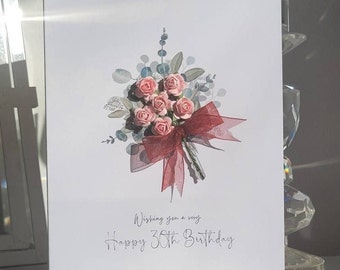 Special pink flower bouquet 30th birthday card for her, 30th birthday card for women, thirtieth birthday card, flowers 30th birthday card